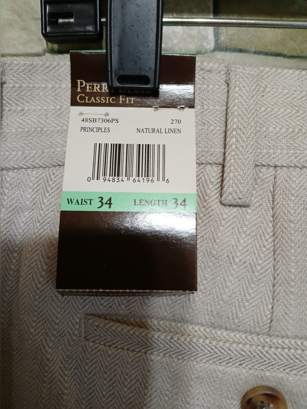 New 34x34 Perry Ellis Beige Dress Pants Tailored Flat-Front Straight Slacks - Picture 5 of 6
